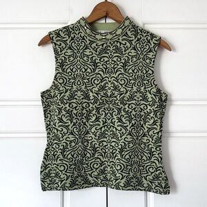 St John Y2K Knit Tank Sweater Top Size P Green Black Stretch Sleeveless Beads